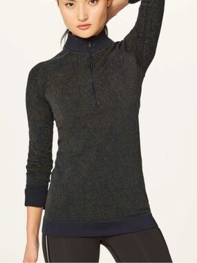 Lululemon Rest Less 1/4 Zip Pullover Dark Olive Black Space Dye Thumbholes 4